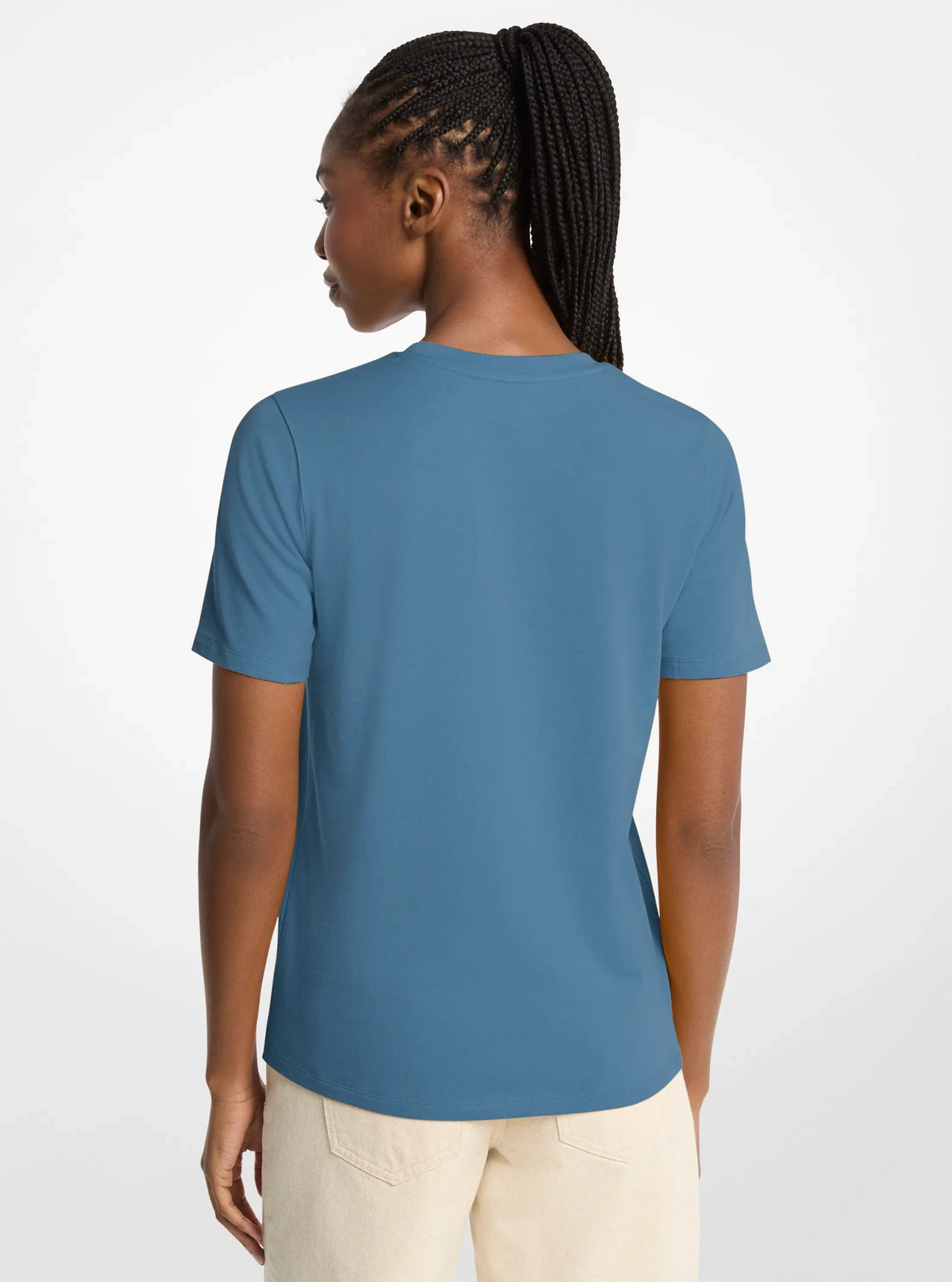 Michael Kors Sequined Logo Cotton T-Shirt DK CHAMBRAY