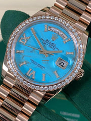 Rolex | Day-Date | 128345RBR | Rose gold | 36 x 43 mm | Rose gold | Turquoise | Automatic