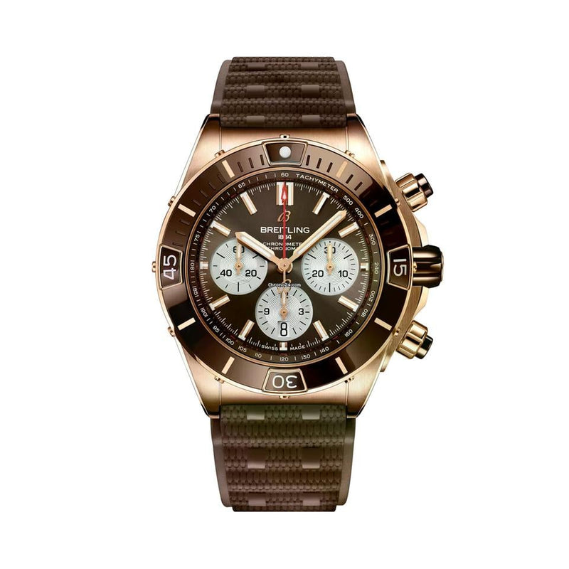 Breitling Chronomat Super Chronomat B01 44mm 18k Red Gold Brown Dial RB0136 E31 Q1 S1 1/4th second chronograph 30-minute and 12-hour totalizers