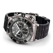 Breitling Chronomat Super Chronomat B01 44 Grey Dial Black Rubber Strap EB0136251 M1 S1 1/4th second chronograph 30-minute and 12-hour totalizers.