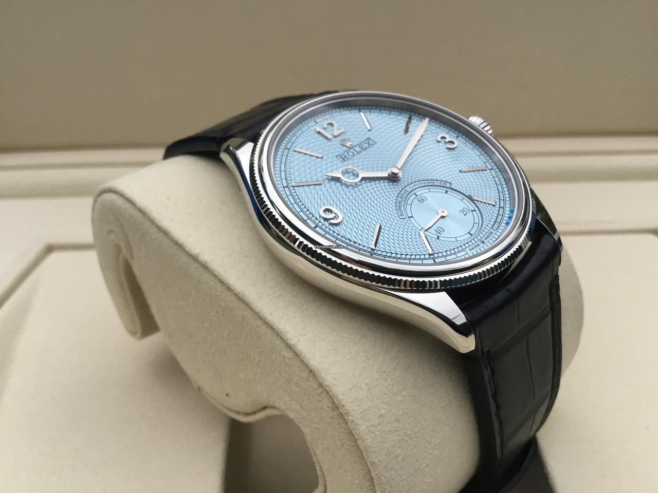 Rolex | 1908 | 52506 | Platinum | 39 mm | Crocodile skin | Blue | Automatic