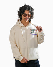 Countryside Wilderness - Off White Printed Oversized Zipper Hoodie