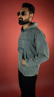 ACID WASH DENIM MEN'S HOODIE