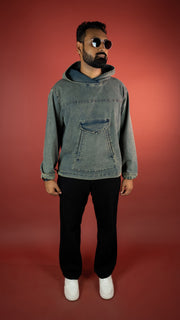 ACID WASH DENIM MEN'S HOODIE