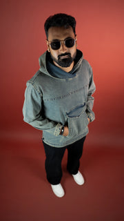 ACID WASH DENIM MEN'S HOODIE