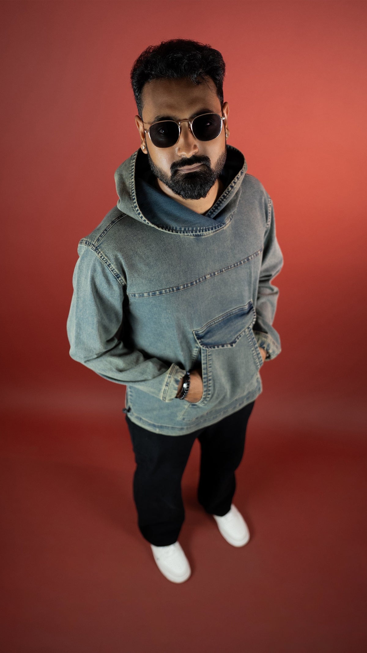 ACID WASH DENIM MEN'S HOODIE