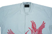 THE CRIMSON CRANE SHIRT in gray stripes