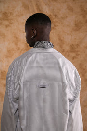 THE CRIMSON CRANE SHIRT in gray stripes