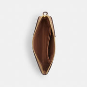Coach Corner Zip Wristlet In Signature Canvas With Stripe Gold Sand Chalk