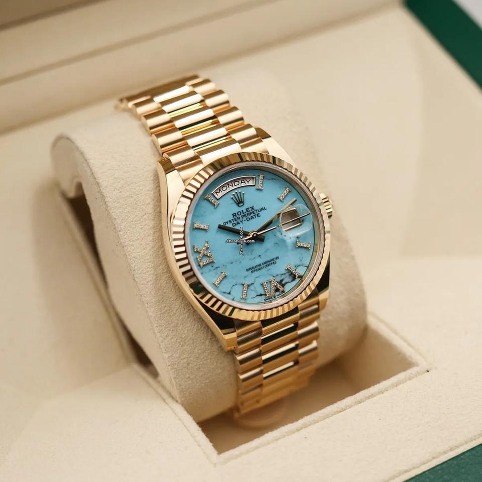 Rolex | Day-Date | 128238 | Yellow gold | 36 x 43 mm | Yellow gold | Blue | Automatic