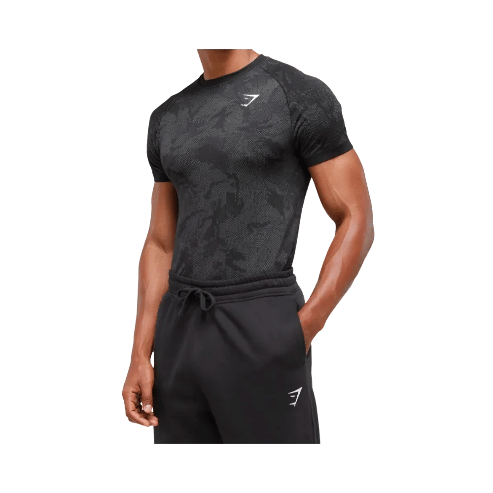 Gymshark Geo Seamless T-Shirt Slim Fit Black/Charcoal Grey