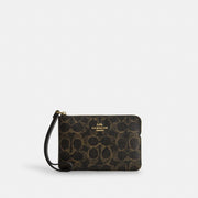 Coach Corner Zip Wristlet In Loved Signature Canvas Gold Brown