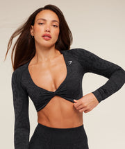 Gymshark Adapt Animal X Whitney Long Sleeve Crop Top - Black/Asphalt Grey