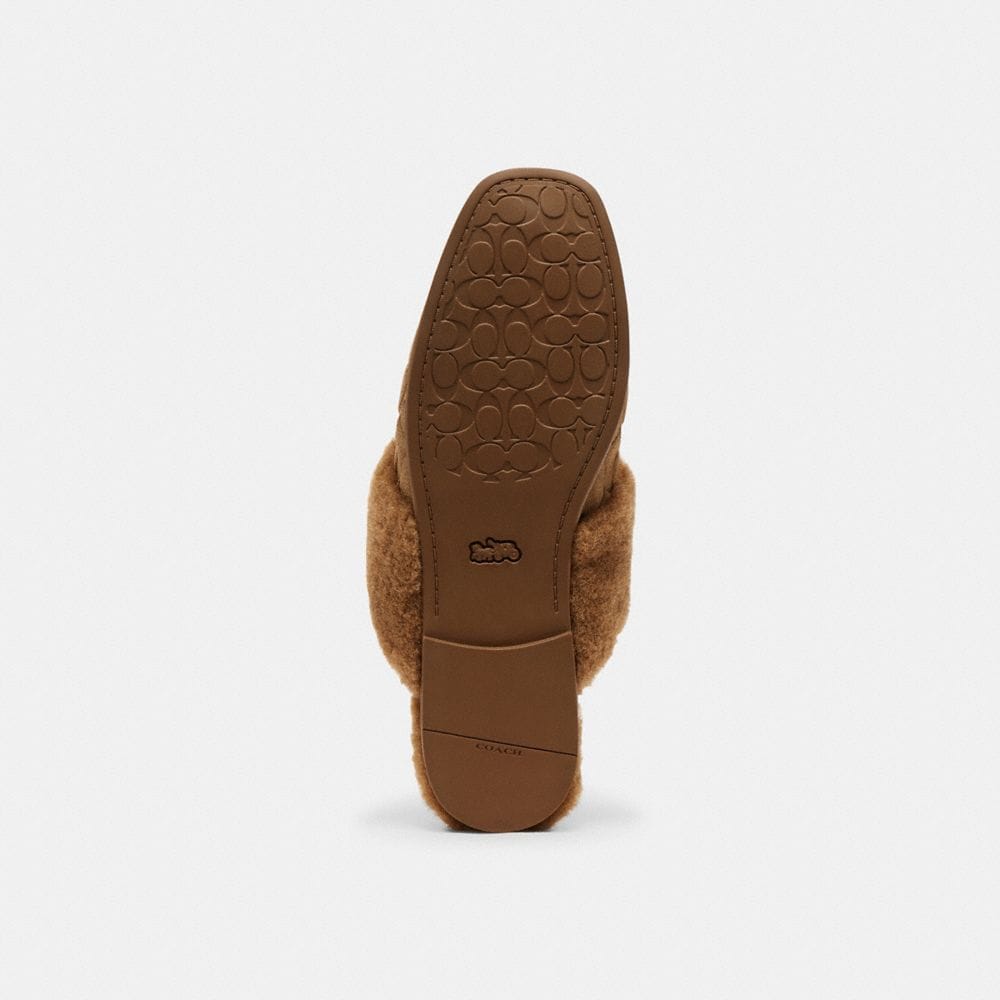 Women's Coach Sherpa Flat Mule In Signature Suede Tobacco