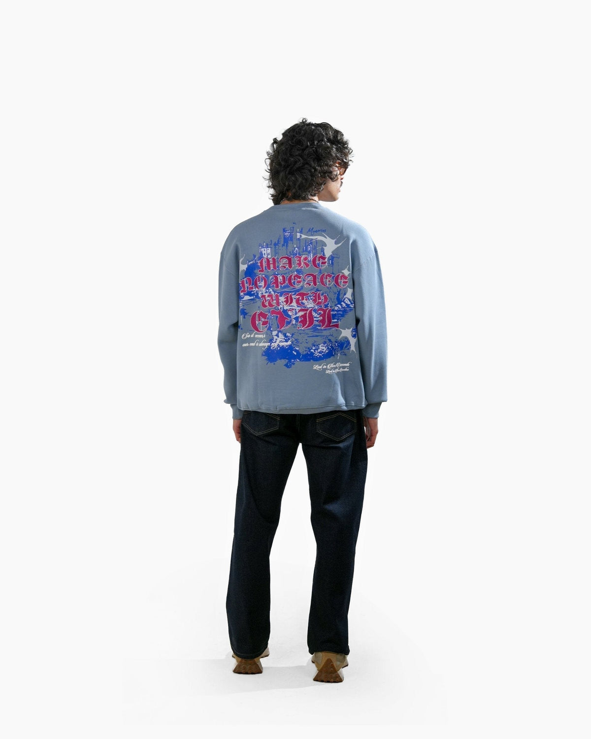 No Peace With Evil - Blue Oversized Embroidered Sweatshirt