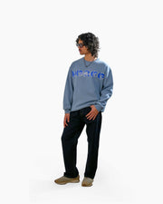 No Peace With Evil - Blue Oversized Embroidered Sweatshirt