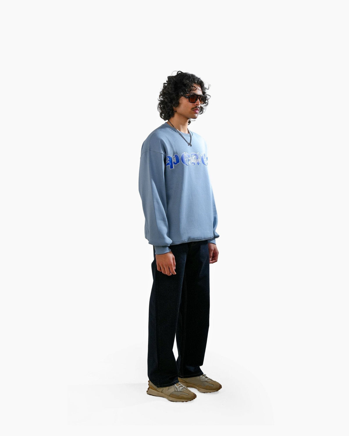 No Peace With Evil - Blue Oversized Embroidered Sweatshirt