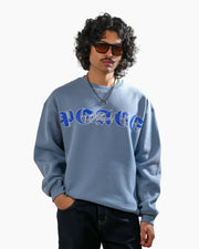 No Peace With Evil - Blue Oversized Embroidered Sweatshirt