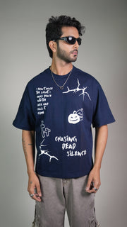 MIDNIGHT SPOOKY NAVY MEN’S OVERSIZED T-SHIRT