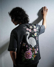 Bloomed Tee - Black Pigment Washed Oversized T-shirt