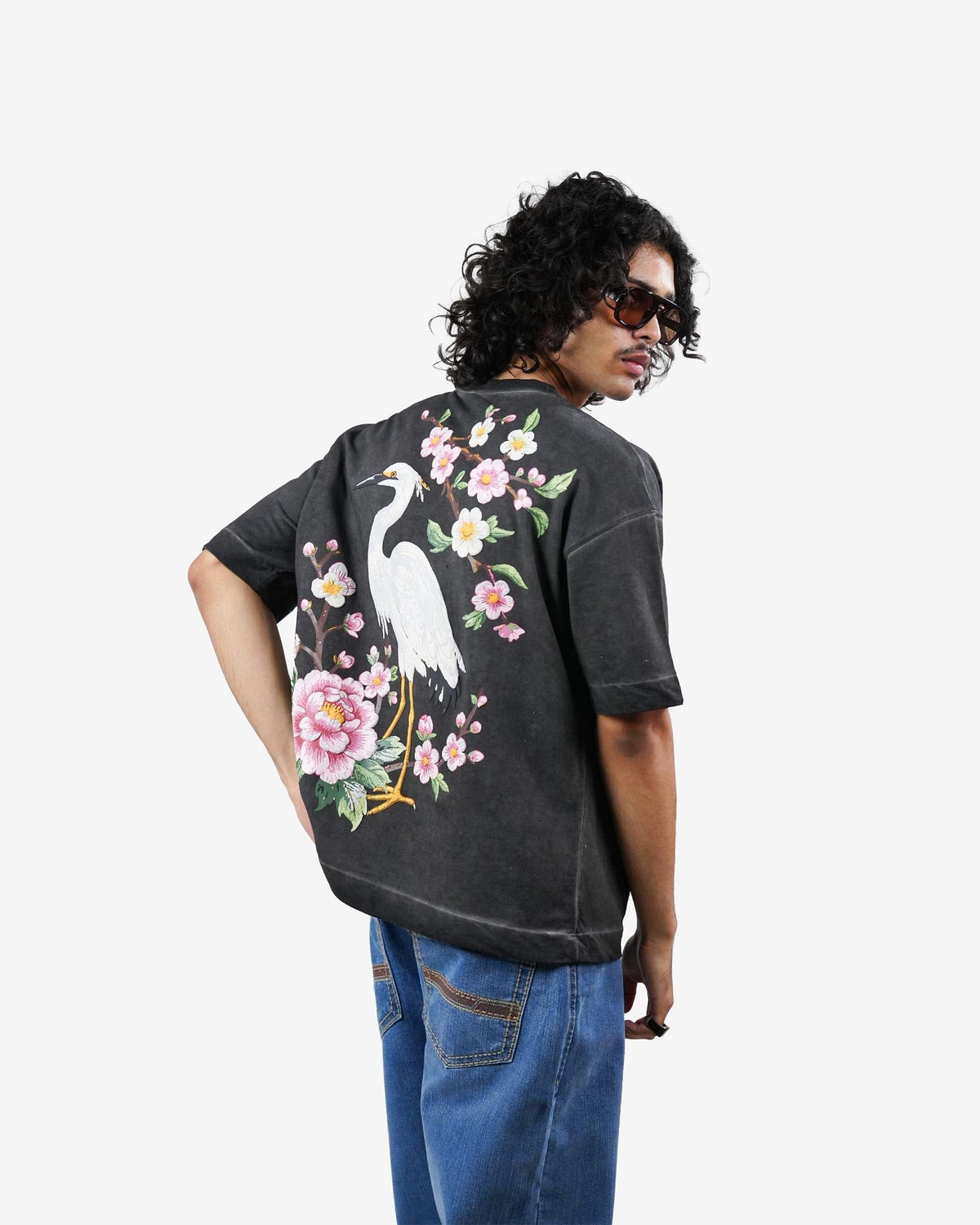 Bloomed Tee - Black Pigment Washed Oversized T-shirt