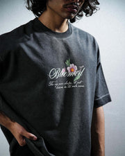 Bloomed Tee - Black Pigment Washed Oversized T-shirt
