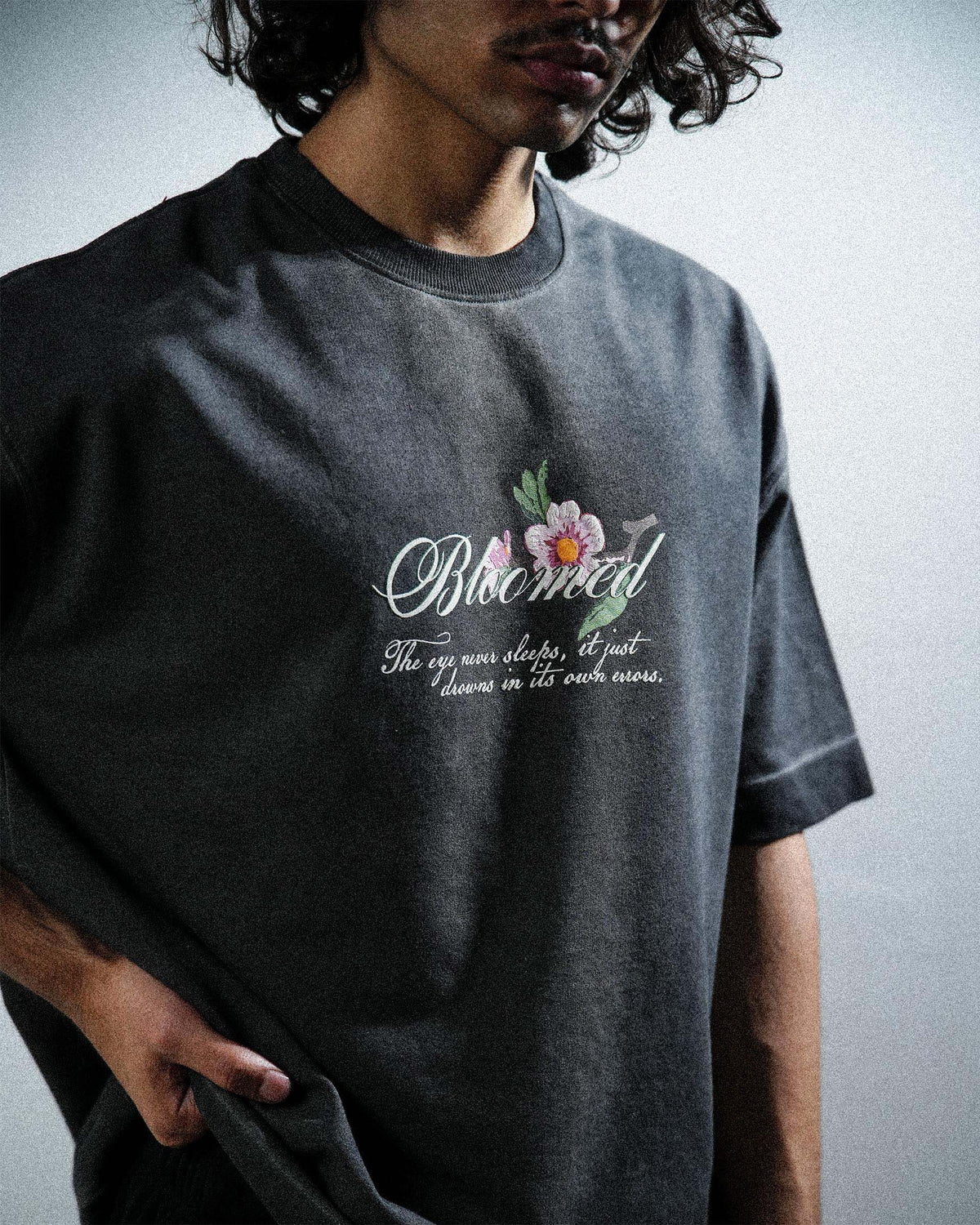 Bloomed Tee - Black Pigment Washed Oversized T-shirt