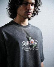 Bloomed Tee - Black Pigment Washed Oversized T-shirt