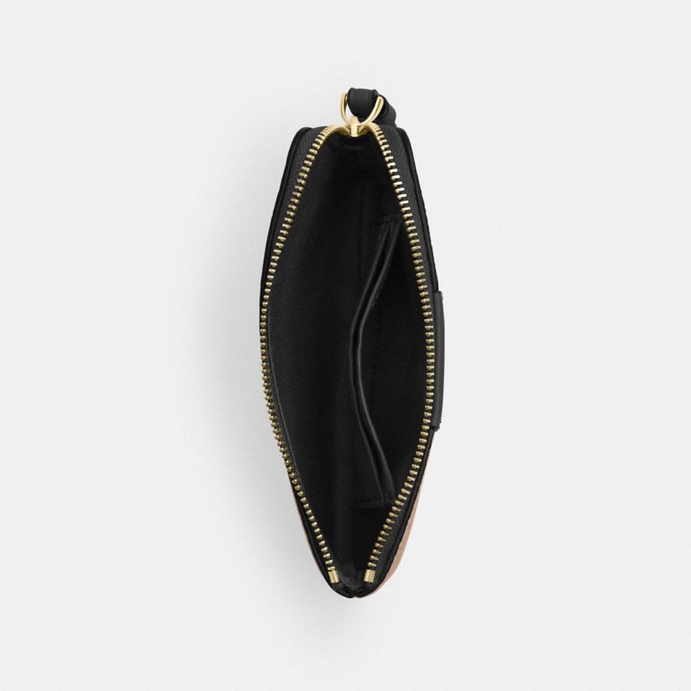 Coach Corner Zip Wristlet In Signature Canvas With Stripe Gold Tan Black