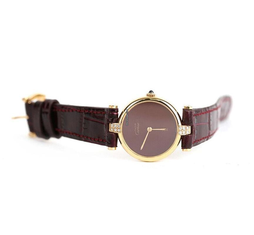Cartier Round Burgundy Pin Buckle 24 MM Original Dial 7227108130