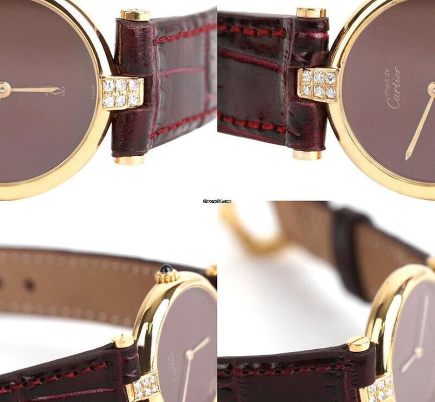 Cartier Round Burgundy Pin Buckle 24 MM Original Dial 7227108130