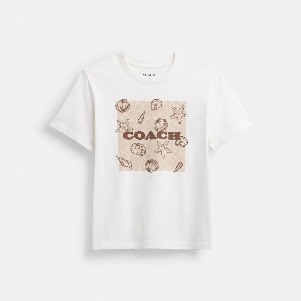 Coach Shell Signature Square Classic T-Shirt In Organic Cotton White