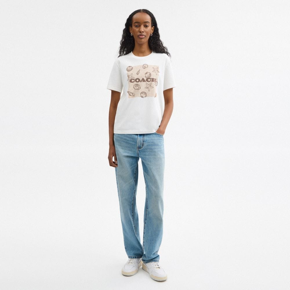Coach Shell Signature Square Classic T-Shirt In Organic Cotton White