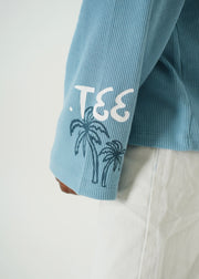‘PALM STATE’ FULL SLEEVE WAFFLE TEE | SKY BLUE