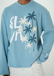 ‘PALM STATE’ FULL SLEEVE WAFFLE TEE | SKY BLUE