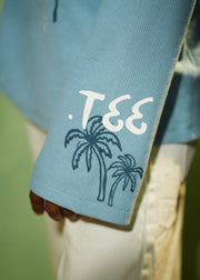 ‘PALM STATE’ FULL SLEEVE WAFFLE TEE | SKY BLUE