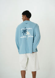 ‘PALM STATE’ FULL SLEEVE WAFFLE TEE | SKY BLUE