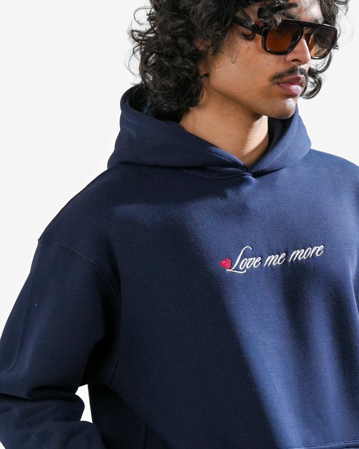 Love Me More - Navy Blue Printed Oversized Hoodie