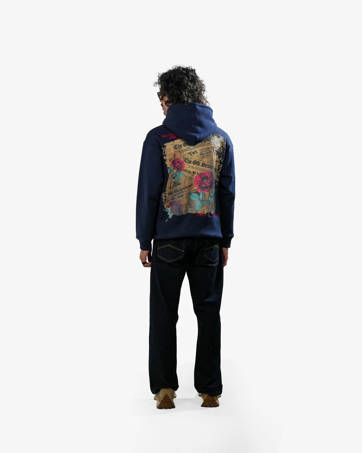 Love Me More - Navy Blue Printed Oversized Hoodie