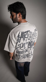 RUST GRAFFITI GREY MEN’S OVERSIZED T-SHIRT