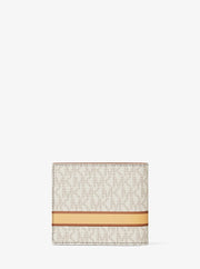 Michael Kors Cooper Striped Signature Logo Billfold Wallet With Passcase Vanilla Combo