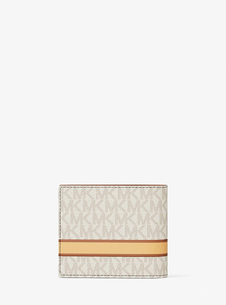 Michael Kors Cooper Striped Signature Logo Billfold Wallet With Passcase Vanilla Combo