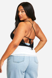 Plus Contrast Lace Cup Chiffon Cami Top