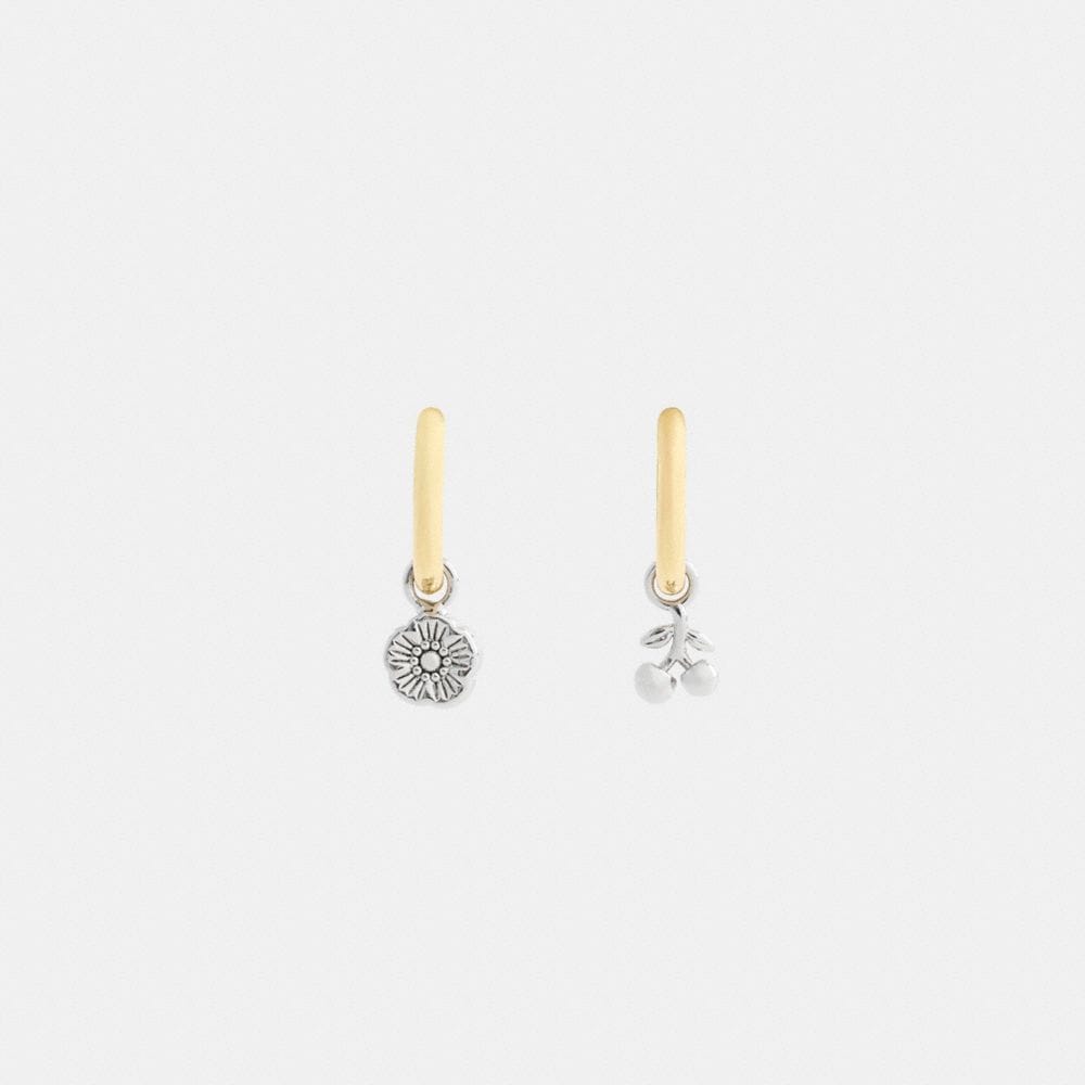 Mini Tea Rose And Cherry Charm Hoop Earrings
