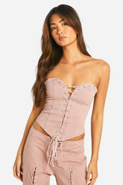 Lace Up Curved Hem Denim Corset