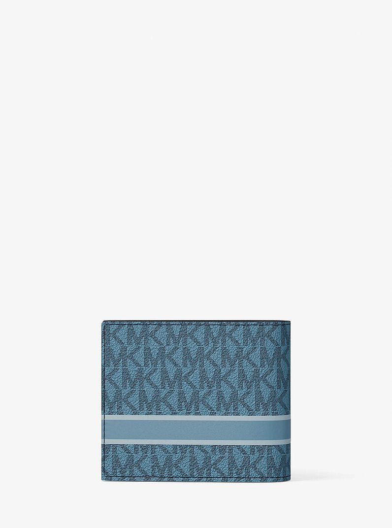 Michael Kors Cooper Striped Signature Logo Billfold Wallet With Passcase Denim