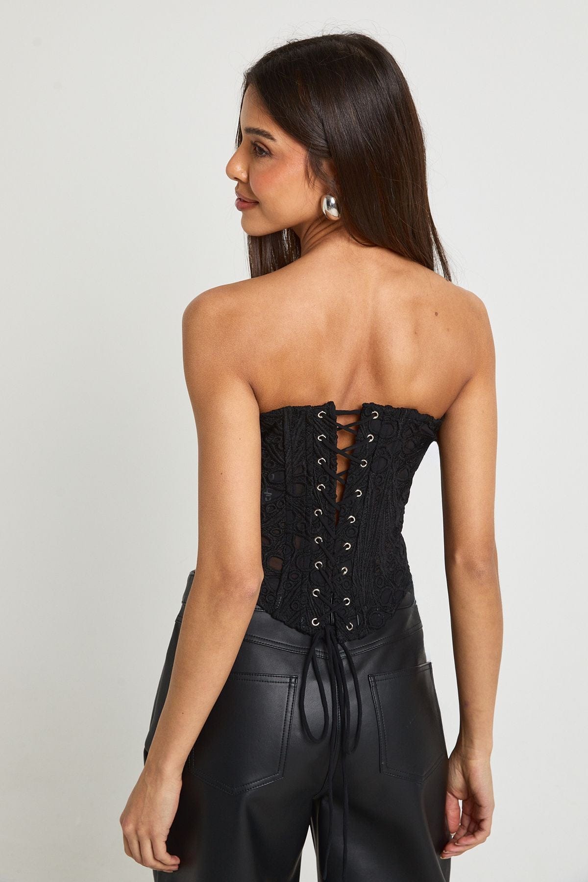 Sheer Lace Bandeau Corset Top