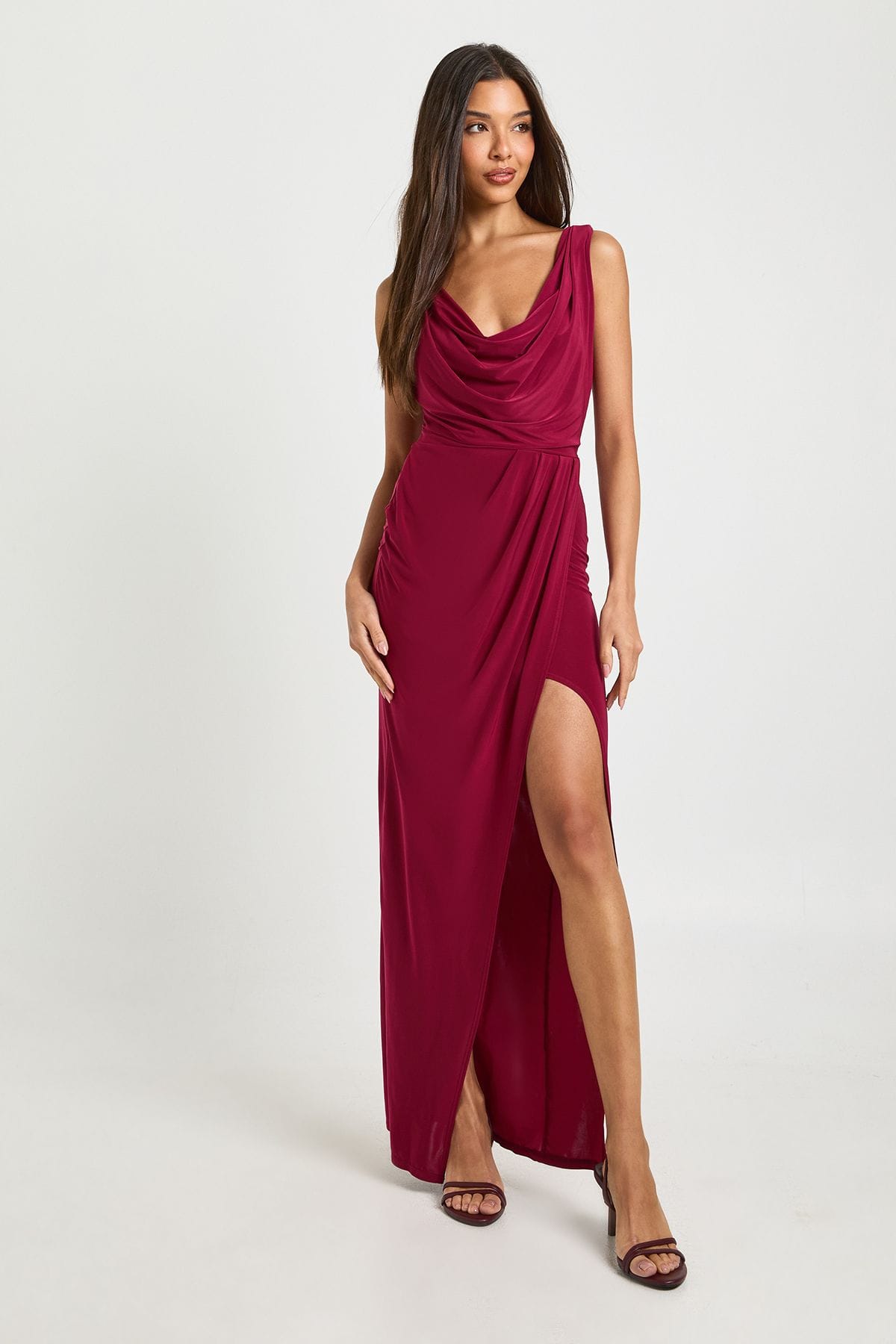 Slinky Ruched Wrap Maxi Dress