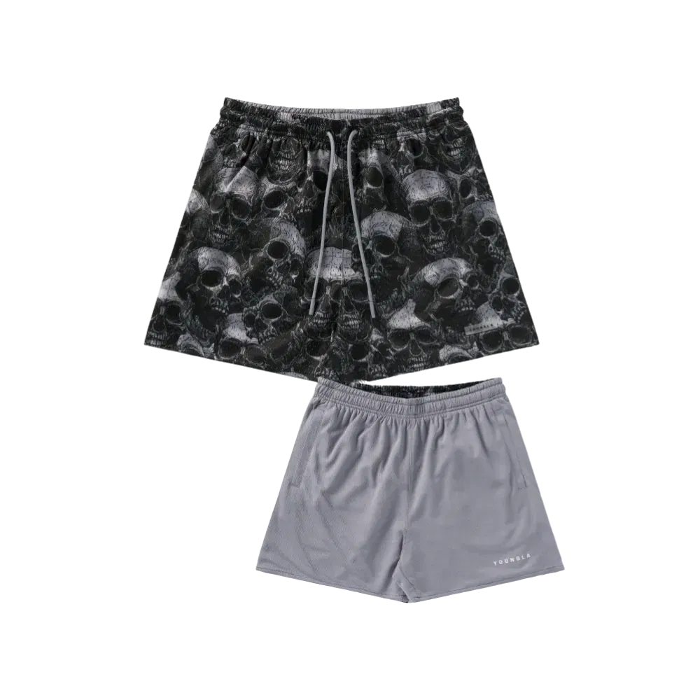 YoungLA Skulls & Roses Reversible Shorts Black Skull