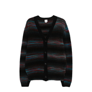 Black V-neck Sweater with Horizontal Stripes